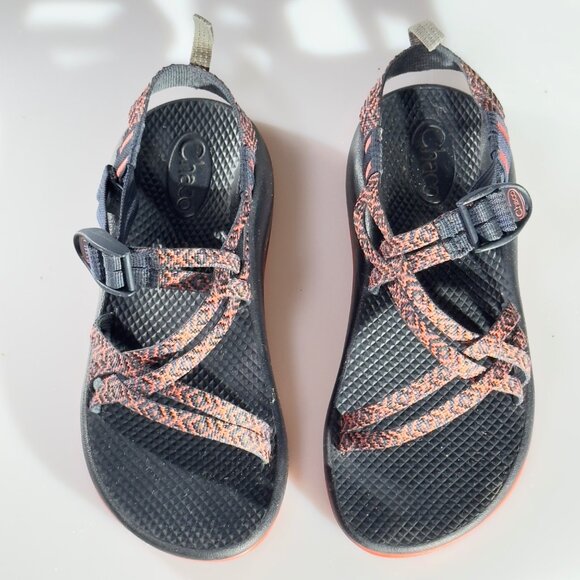 CHACO Kid's Adjustable Strap Padded Eclipse Hiking Sandals Black/Orange Size 5 - Picture 2 of 10